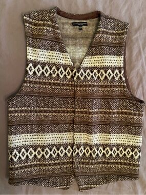 Mens Engineered Garments New York Snap Button Vest Polyester XS Brown White